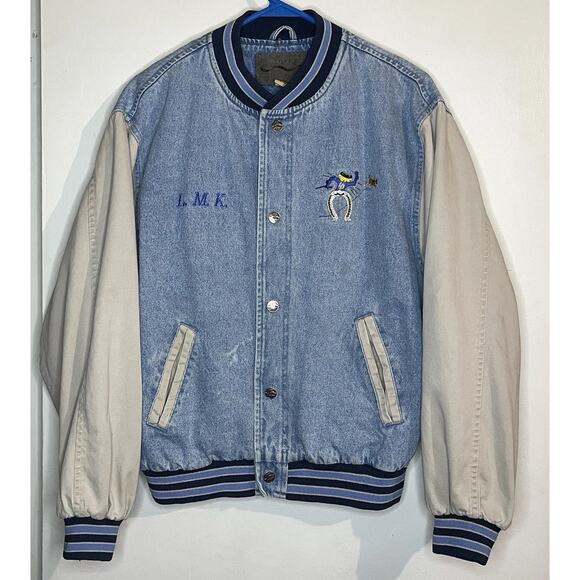 Vintage Port Authority Denim Varsity Jacket Las Damas Embroidered Western Small - Picture 1 of 9